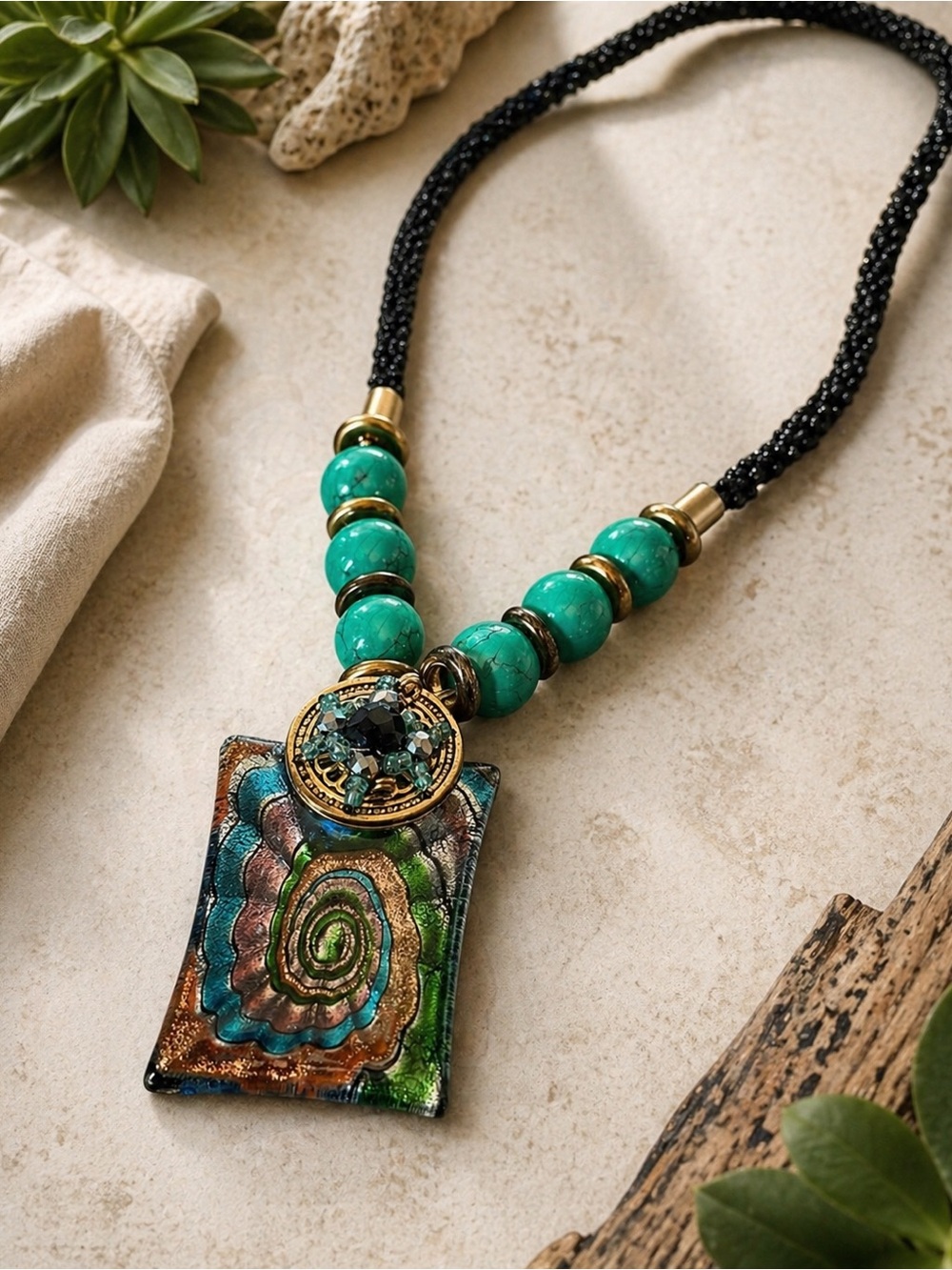 STUNNING artisan glass statement necklace 249